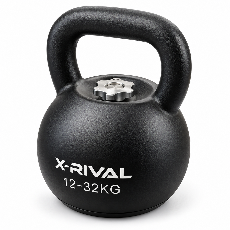 X-RIVAL adjustable kettlebell, assembled three-quarter view