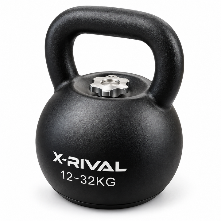 X-RIVAL adjustable kettlebell, assembled three-quarter view