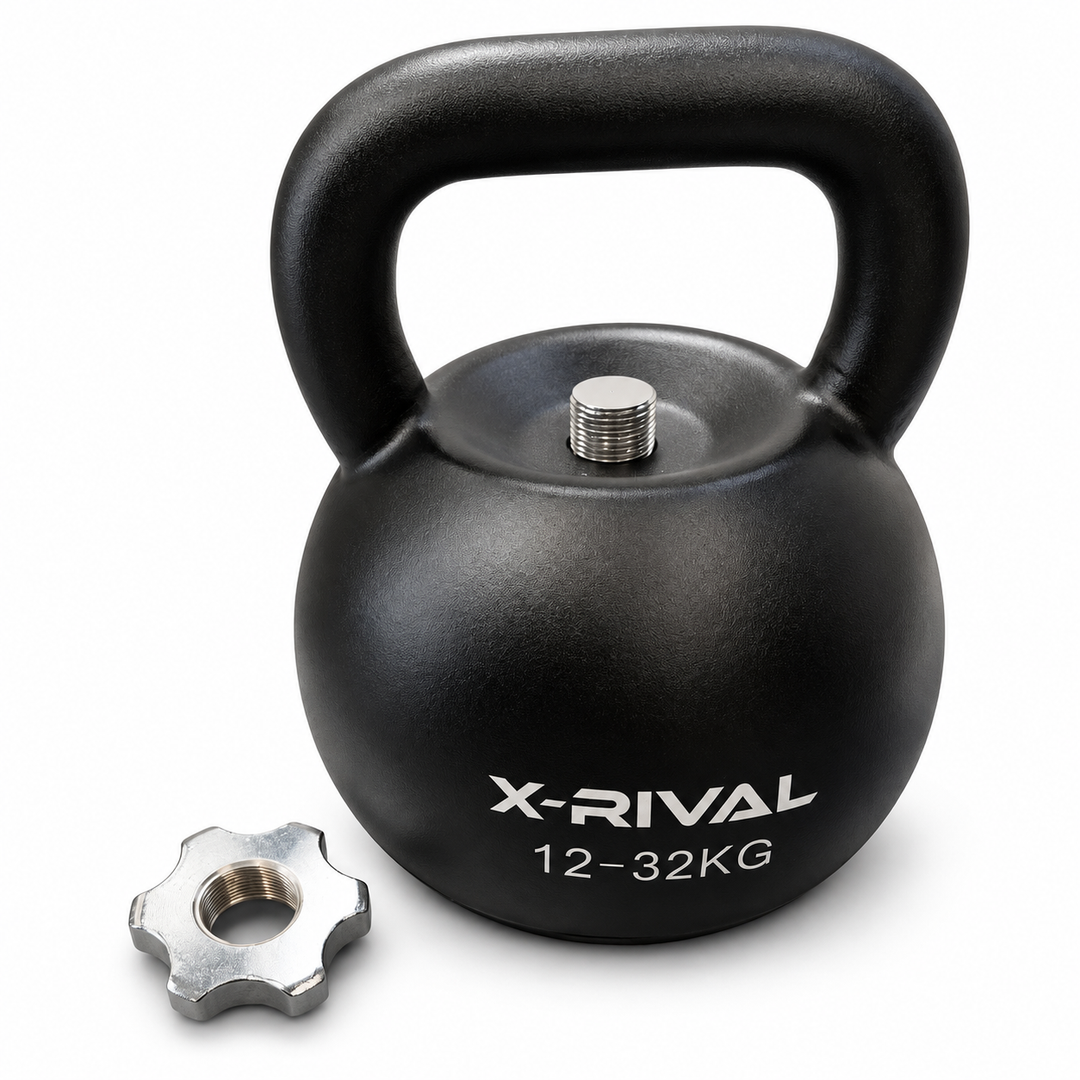 X-RIVAL kettlebell with the top nut removed and threaded post exposed