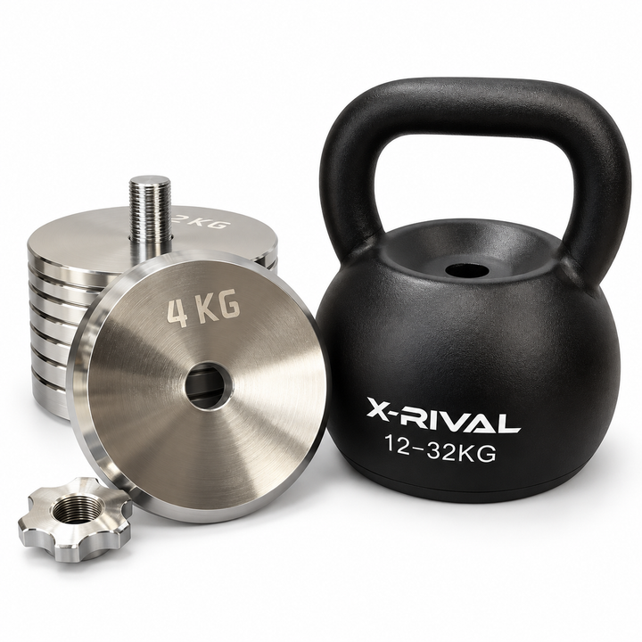 X-RIVAL kettlebell shell, weight stack, removable 4kg plate and top nut