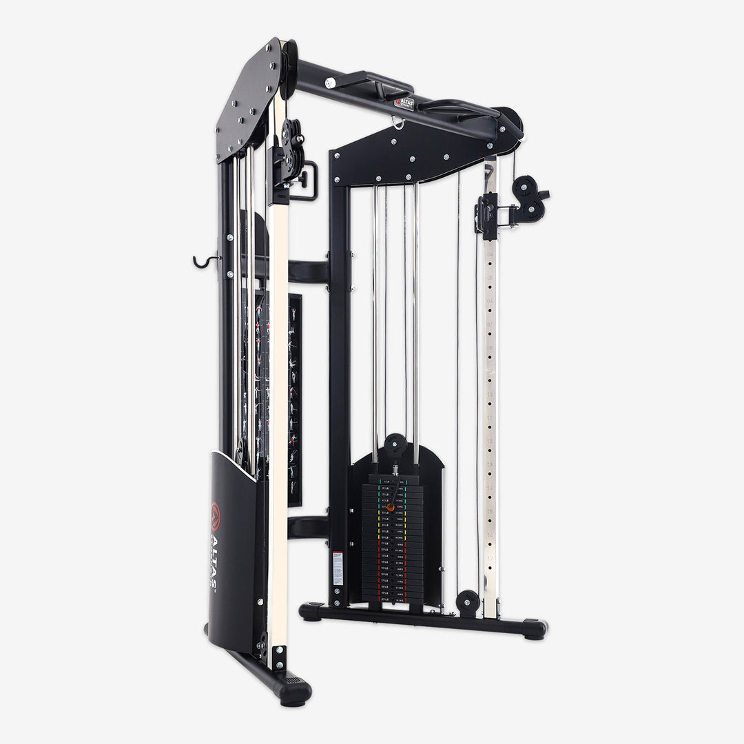 Gym machine with cables on a white background