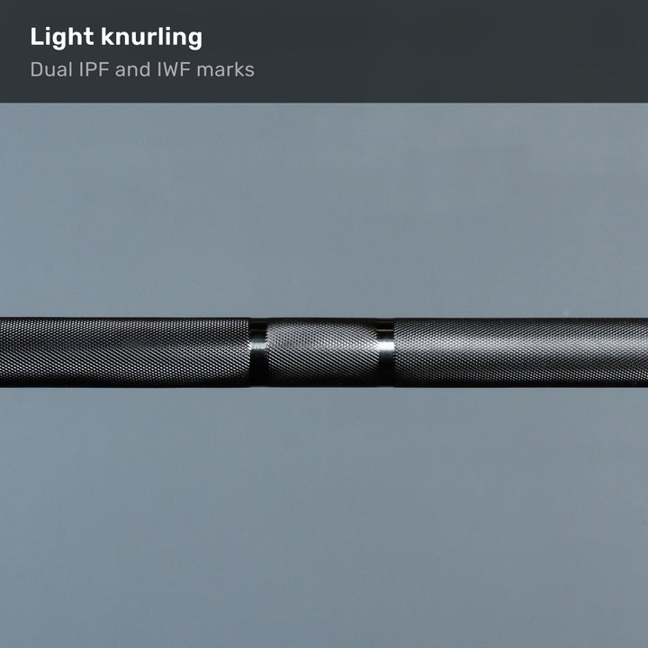 Close-up of the barbell knurling and grip marks