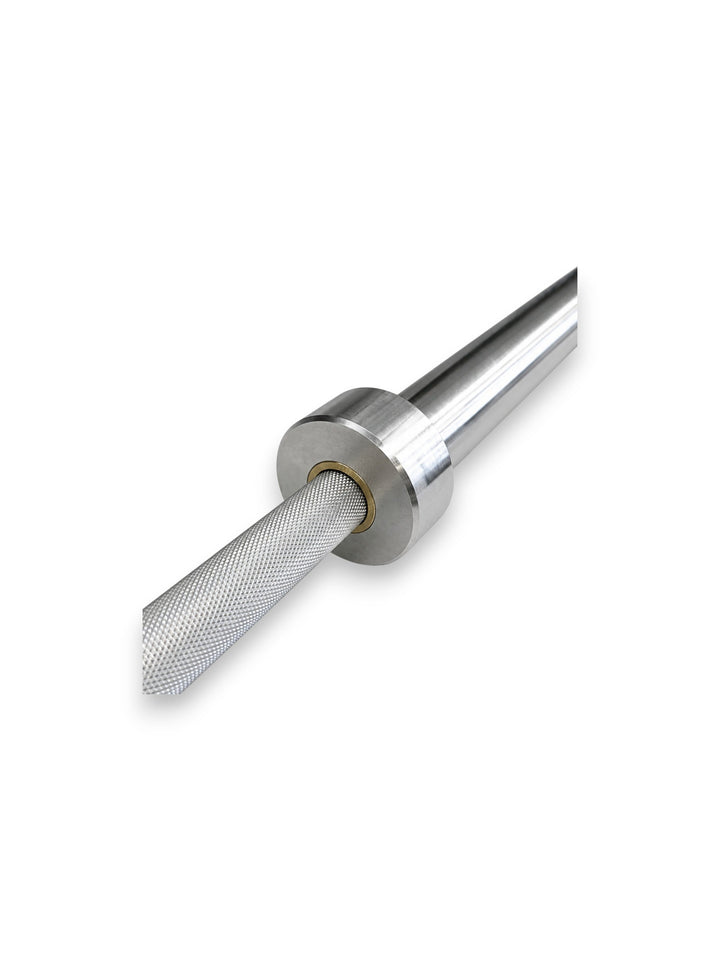 Apex Series competition barbell hard chrome sleeve and bearing detail