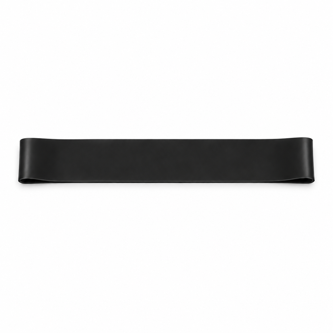 Black single mini loop resistance band on a white background