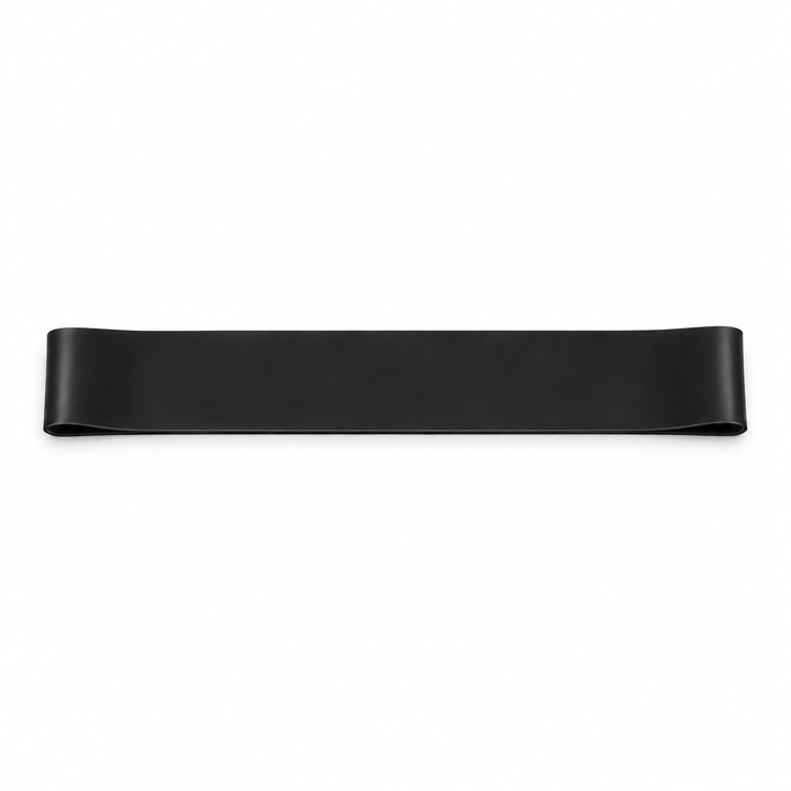 Black single mini loop resistance band on a white background