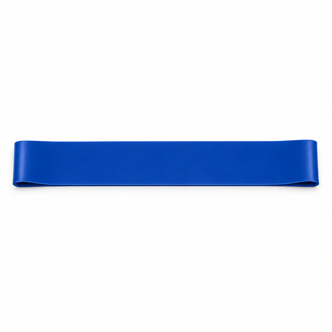 Blue single mini loop resistance band on a white background