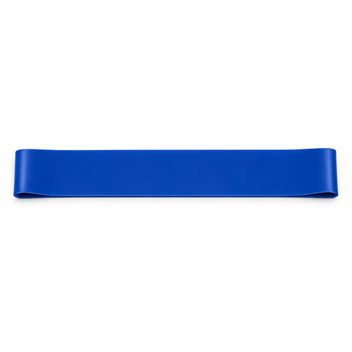 Blue single mini loop resistance band on a white background