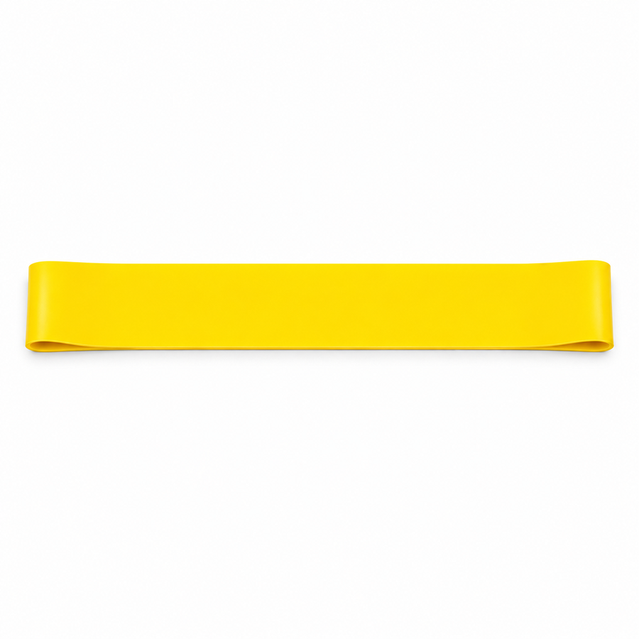 Yellow single mini loop resistance band on a white background