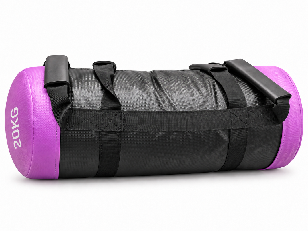 X-Rival 20kg power bag - black body and purple ends, matching 10kg side angle