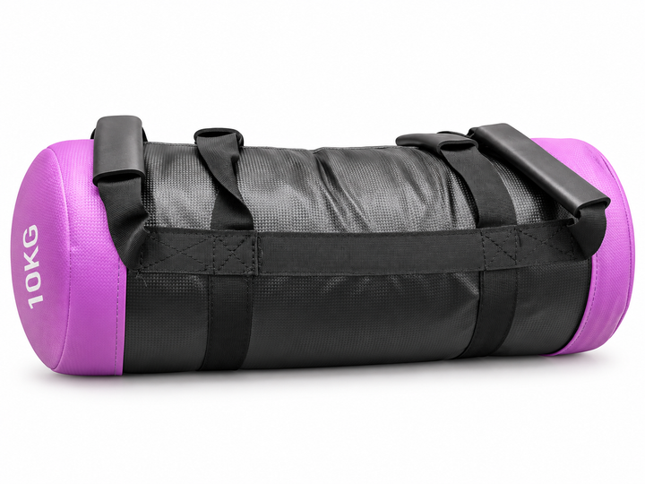 X-Rival 10kg black power bag with purple end caps and padded handles - side view