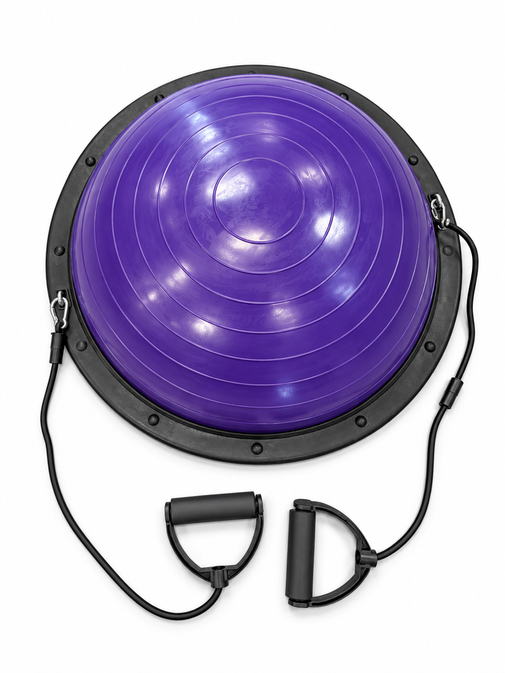 X-Rival purple balance trainer - top view of concentric dome rings and attached resistance tubes