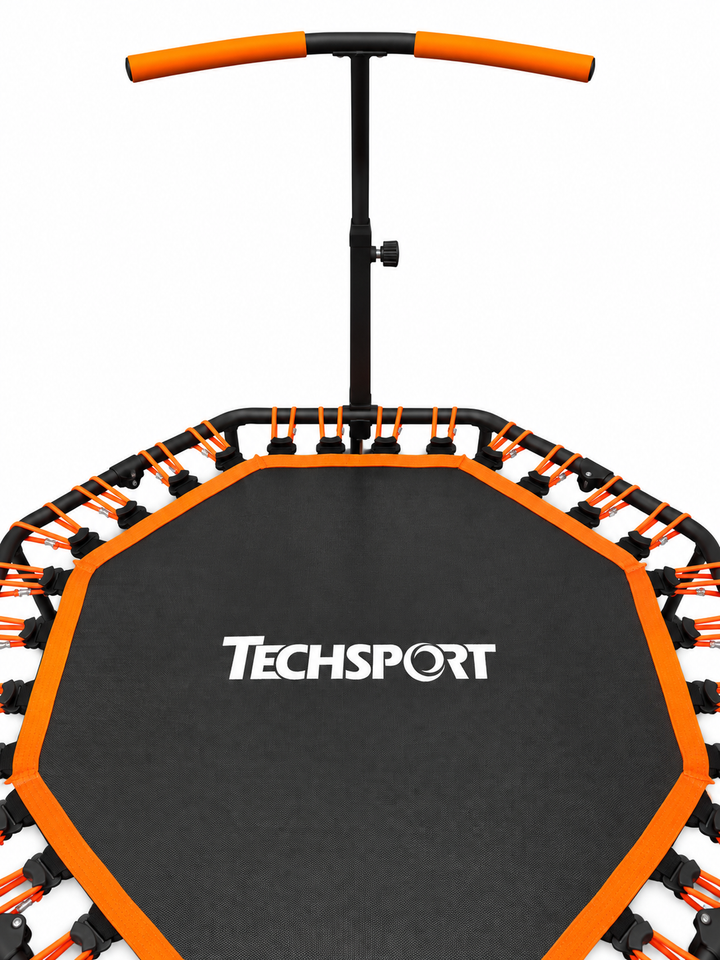 TECHSPORT rebounder - detail of padded support handle and bungee suspension