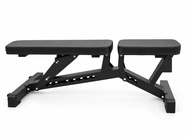 XRAB05 bench - flat side view of back pad, seat and frame