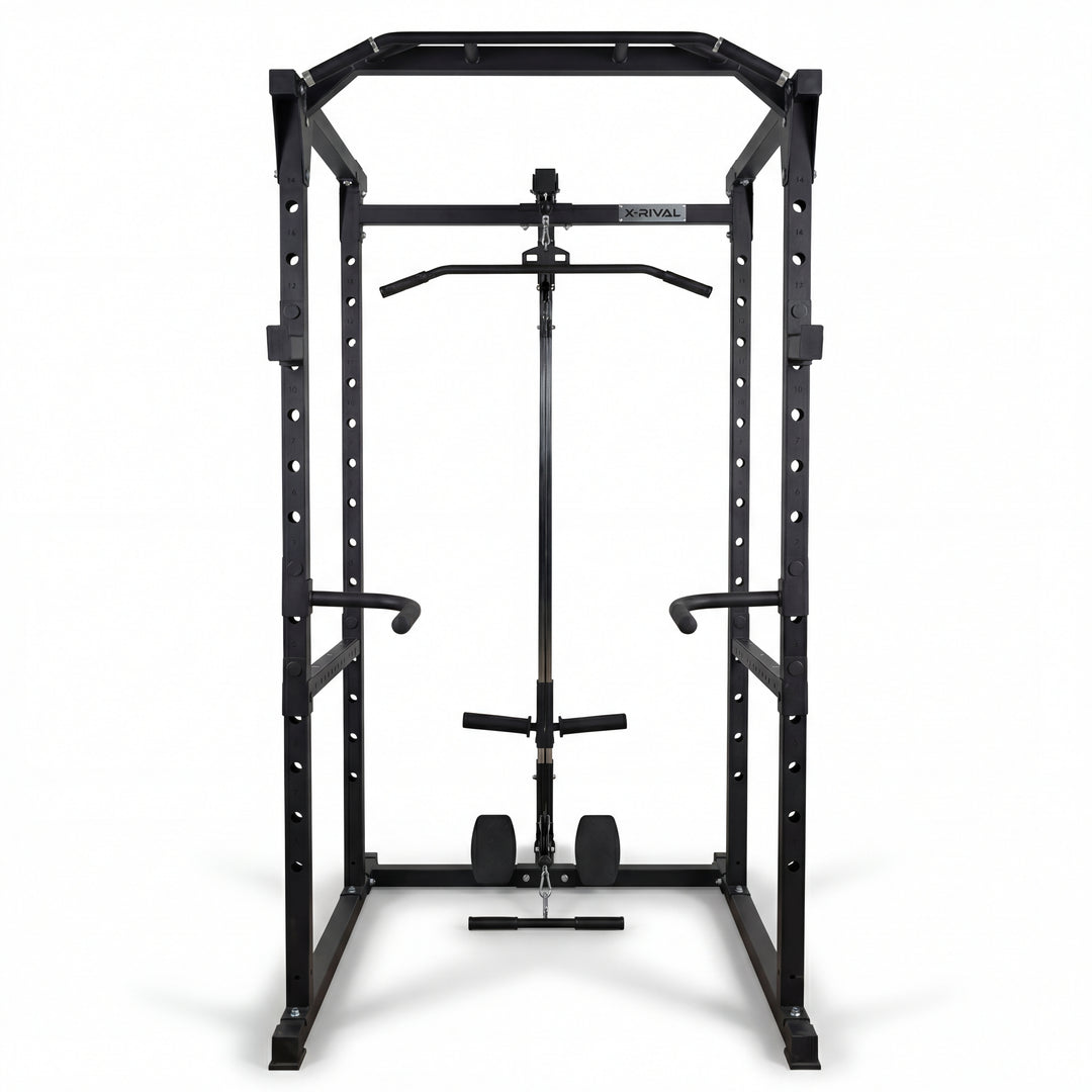Black power rack on a white background