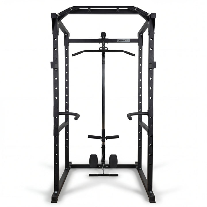 Black power rack on a white background