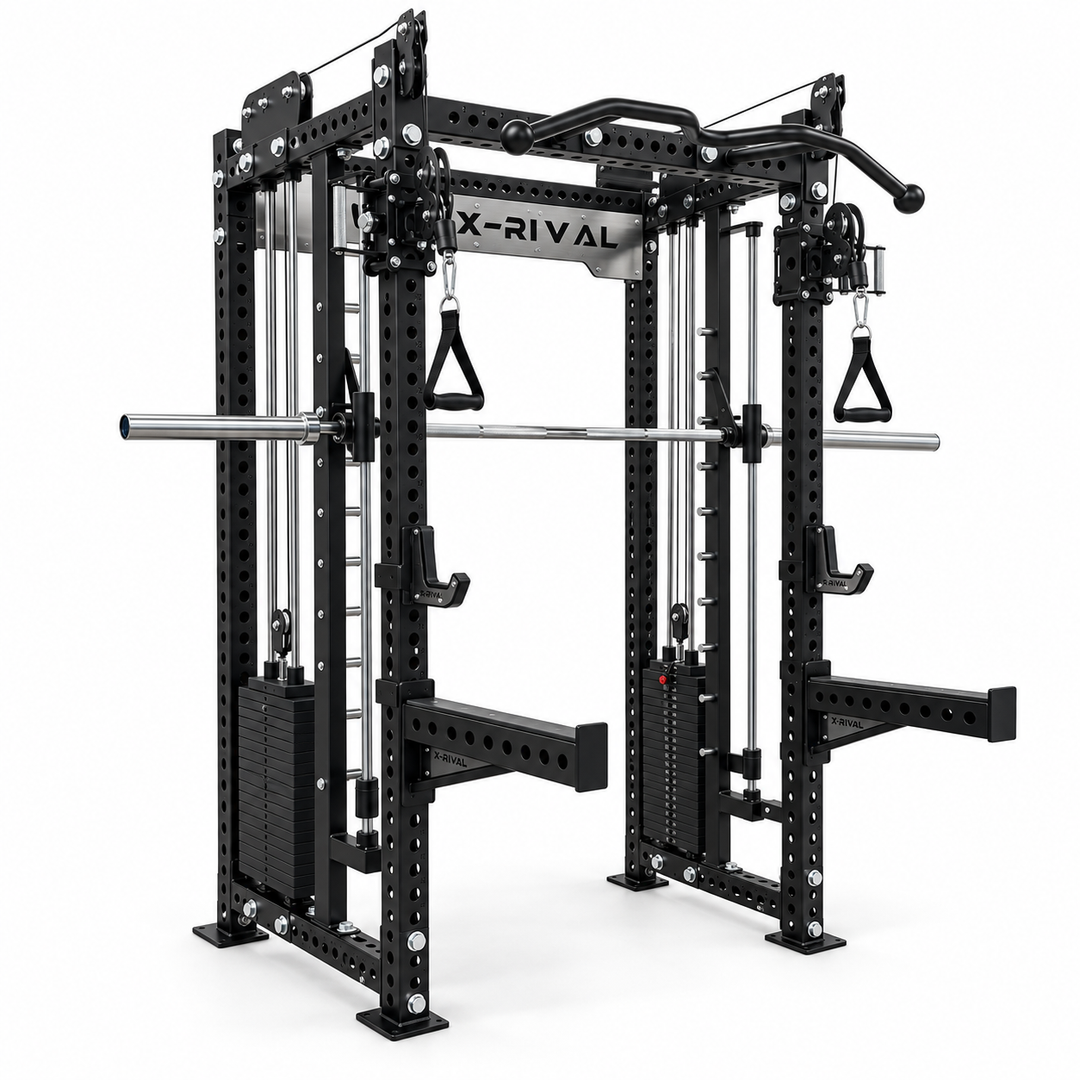 X-Rival XRSF11 multi-function Smith machine in black, three-quarter view on a white background.