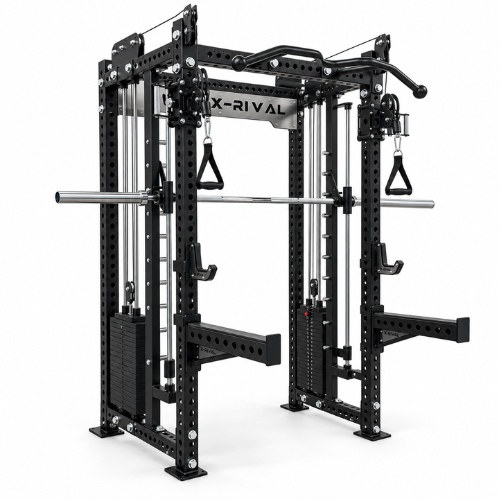 X-Rival XRSF11 multi-function Smith machine in black, three-quarter view on a white background.