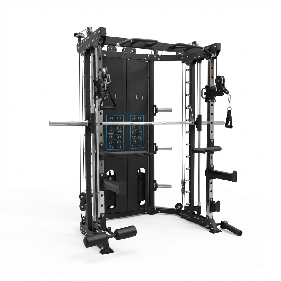 Black and gray weightlifting apparatus on a white background